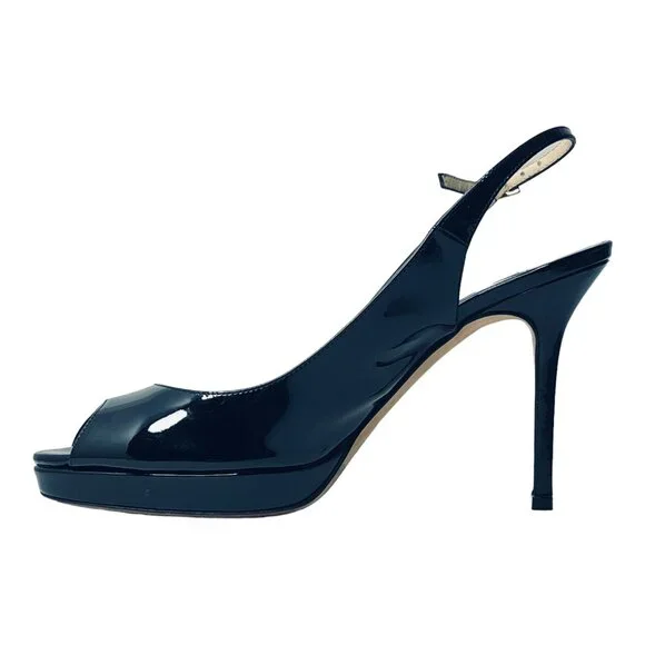 JIMMY CHOO Nova Patent Peep Toe Slingback 100mm Platform Sandal Pumps + Box - Picture 14 of 16